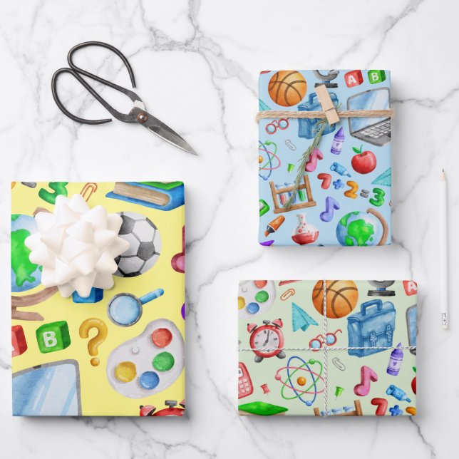 Niedliche Wasserfarbe Zurück zu Schulbedarf farben Geschenkpapier Set (Vorderseite)