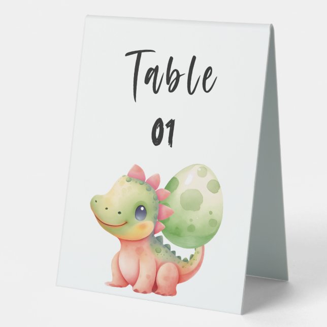 Niedliche Wasserfarben Baby Dinosaur Kinderduschnu Tischaufsteller (Vorderseite)