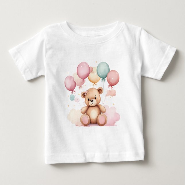 Niedliche Wasserfarben Babydusche Balloons Teddy B Baby T-shirt (Vorderseite)