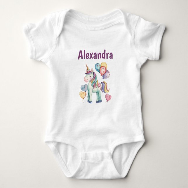 Niedliche Wasserfarben Einhorn Baby Strampler (Vorderseite)
