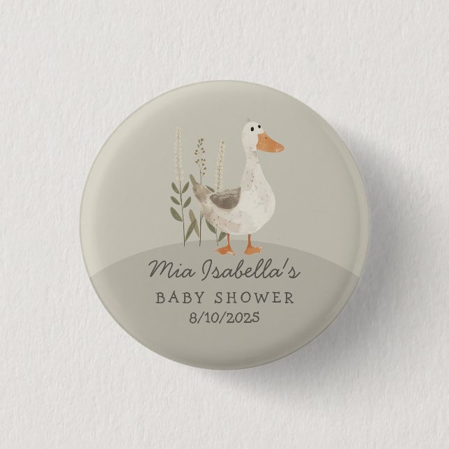 Niedliche Wasserfarben-Gänse-Kinderdusche Button (Vorderseite)