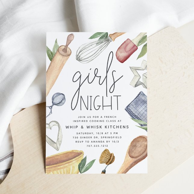 Niedliche Wasserfarben Girls Night Out Cooking Cla Einladung (Von Creator hochgeladen)