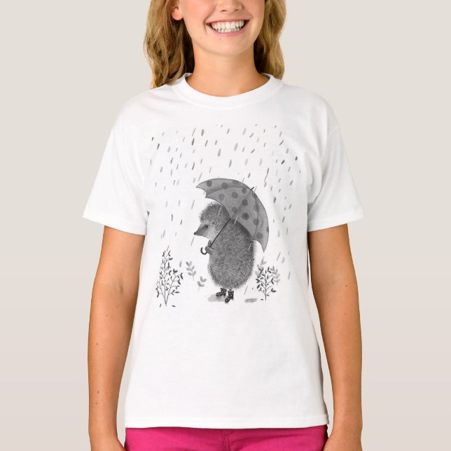 Niedliche Wasserfarben Igel Rainy Day Whimsical Gi T-Shirt (Vorderseite)