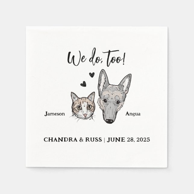 Niedliche Wasserfarben Katze Hunde Hochzeit Napkin Serviette (Vorderseite)