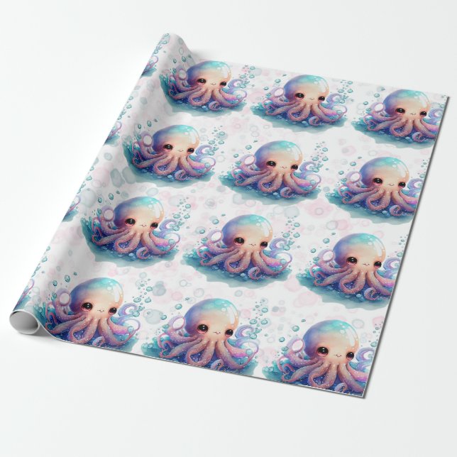 Niedliche Wasserfarben-Oktopus-Kinderdusche Geschenkpapier (Ungerollt)