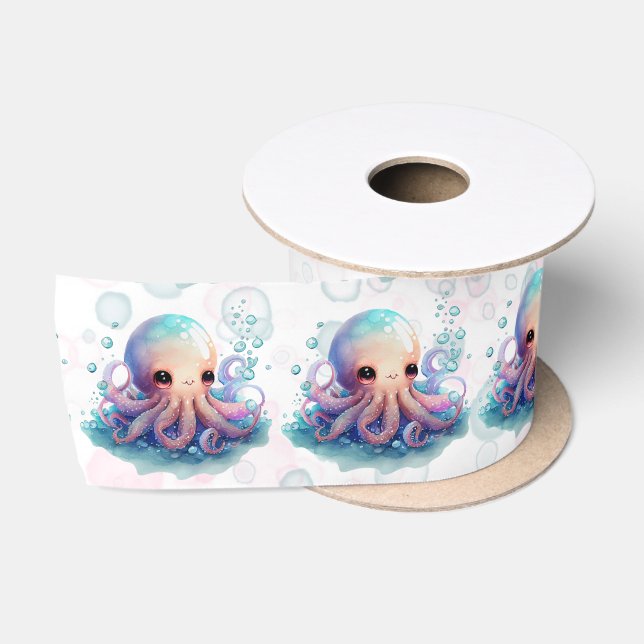 Niedliche Wasserfarben-Oktopus-Kinderdusche Satinband (Spule)