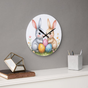 Niedliche Wasserfarben OsterBunnies Niedliche Kani Große Wanduhr