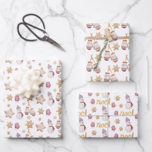 Niedliche Wasserfarben Schneemann Kekse Kunst Geschenkpapier Set