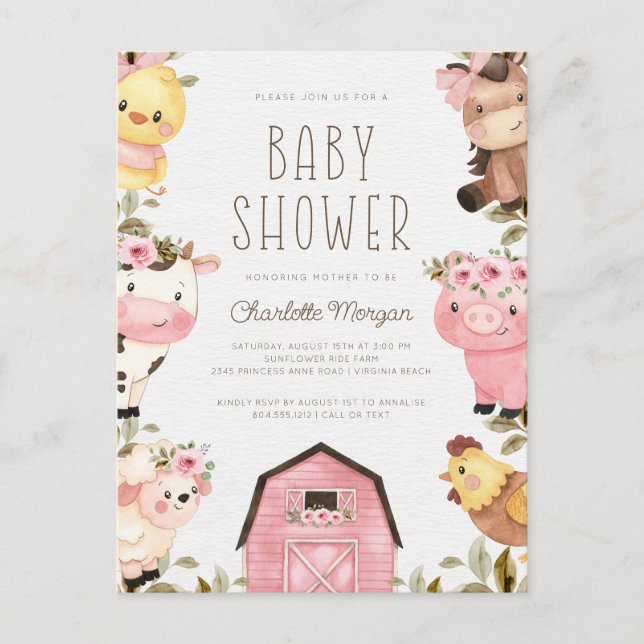 Niedliche Wasserfarbenfarm Tiere Barnyard Baby Dus Postkarte (Vorderseite)