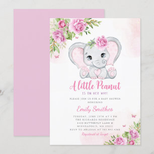 Niedliche Wasserfarbenflora Elephant Girl Babydusc Einladung