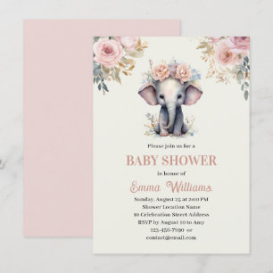 Niedliche Wasserfarbenflora Elephant Girl Babydusc Einladung
