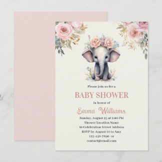 Niedliche Wasserfarbenflora Elephant Girl Babydusc Einladung