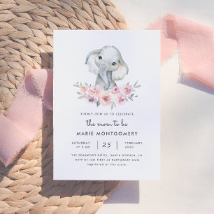 Niedliche Wasserfarbenflora Elephant Girl Babydusc Einladung