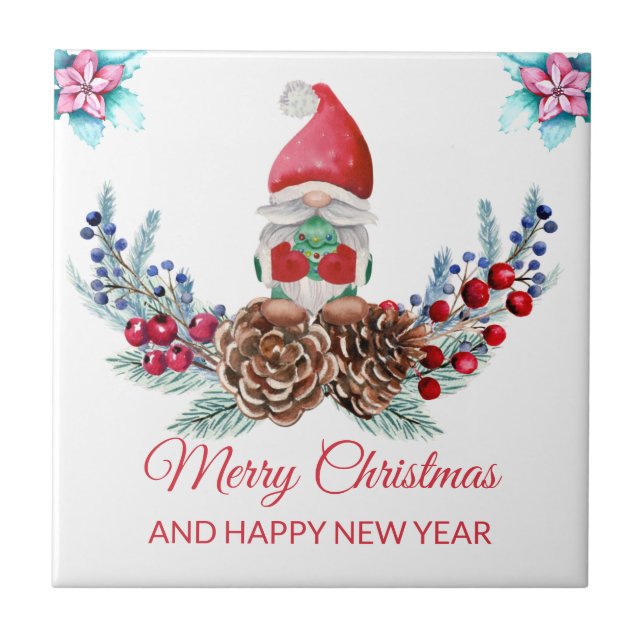 Niedliche Wasserfarbengläser und Poinsettia Fliese (Vorderseite)