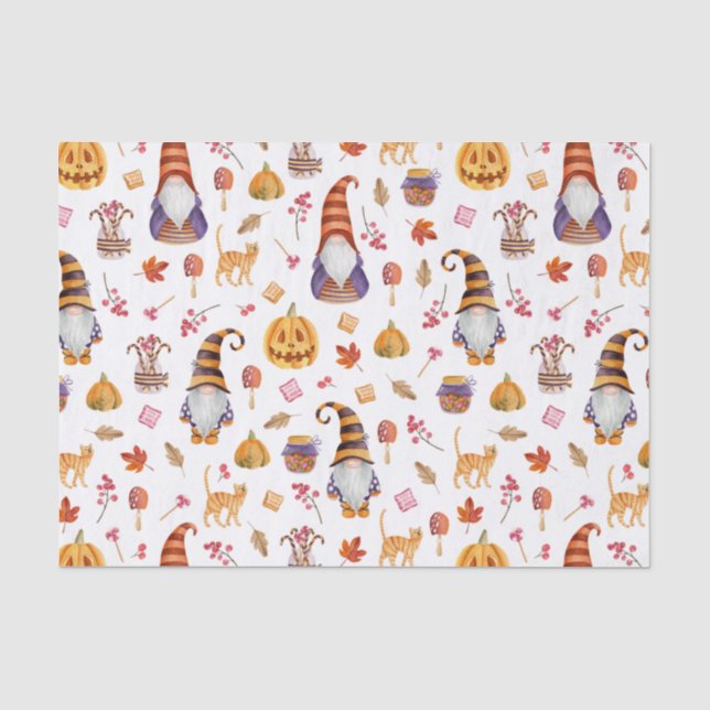Niedliche WasserfarbenHalloween-Gnomen, Kürbiskins Seidenpapier (Vorderseite)