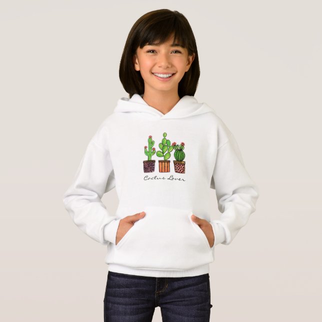 Niedliche Wasserfarbenkaktus in Töpfen Hoodie (Vorne ganz)