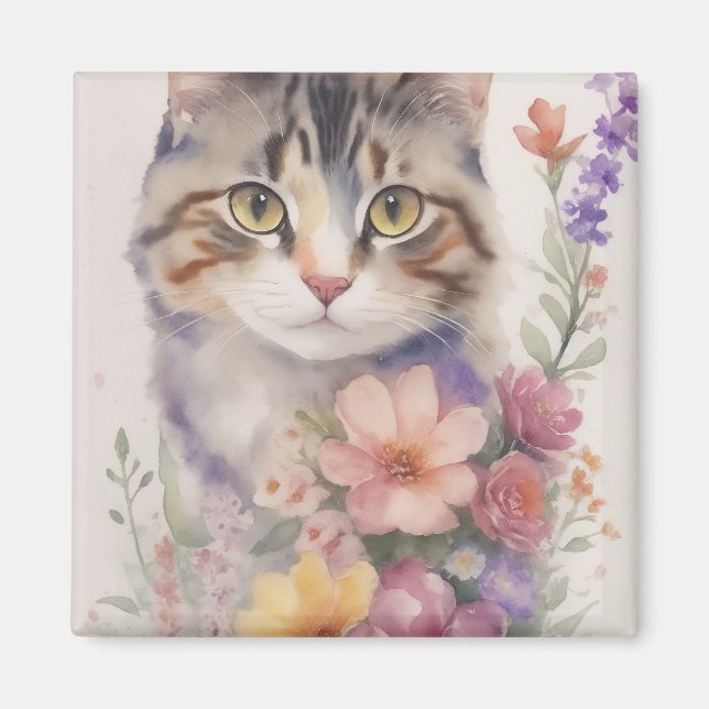 Niedliche Wasserfarbenkatze Magnet (Vorne)