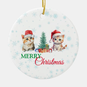 Niedliche Wasserfarbenkatze Weihnachtskätzchen Par Keramik Ornament