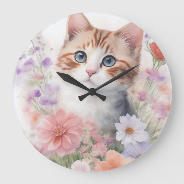 Niedliche Wasserfarbenküche mit Blumenmuster Große Wanduhr (Vorderseite)