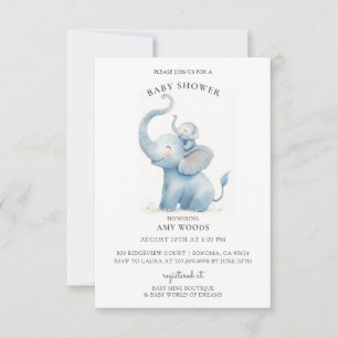 Niedliche Wasserfarbenlephant Babydusche Einladung