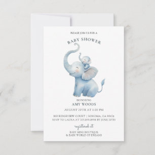 Niedliche Wasserfarbenlephant Babydusche Einladung
