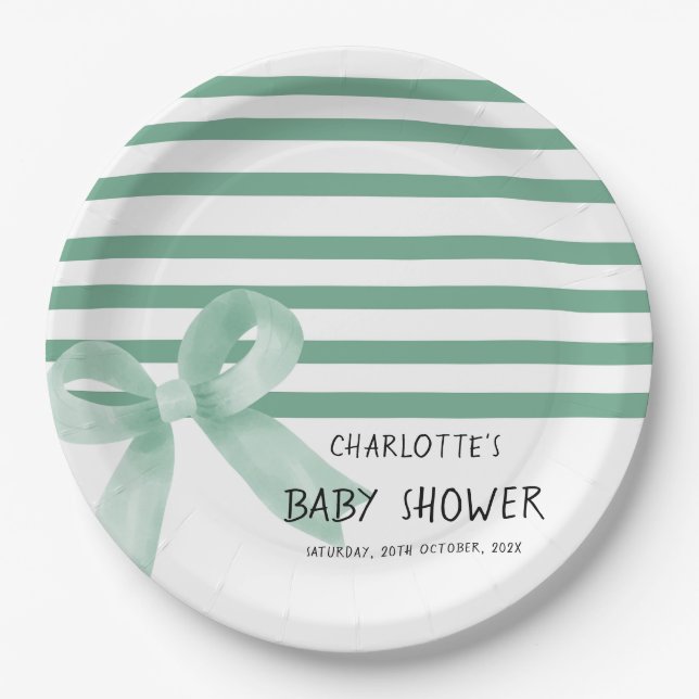Niedliche WasserfarbenMinze Bow Babydusche Pappteller (Vorderseite)