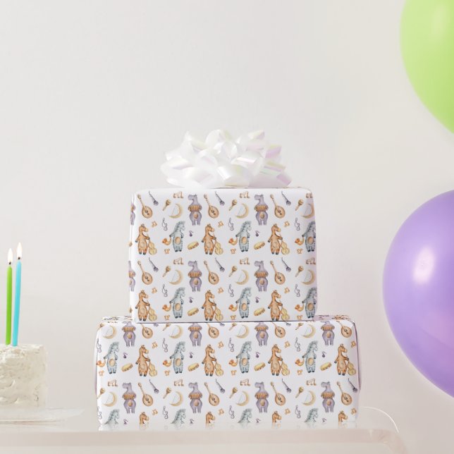 Niedliche Wasserfarbensafari Musikalische afrikani Geschenkpapier (Partygeschenke)