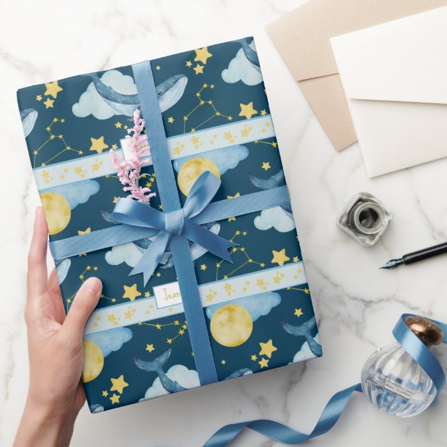 Niedliche Wasserfarbenwale Nahtlose Muster Kinder Geschenkpapier (Schenken)