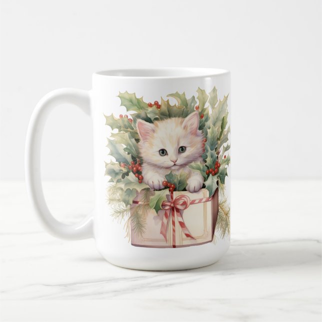 NIEDLICHE WASSERFARBFLÜFFY-CHRISTMAS KITTEN KAFFEETASSE (Links)