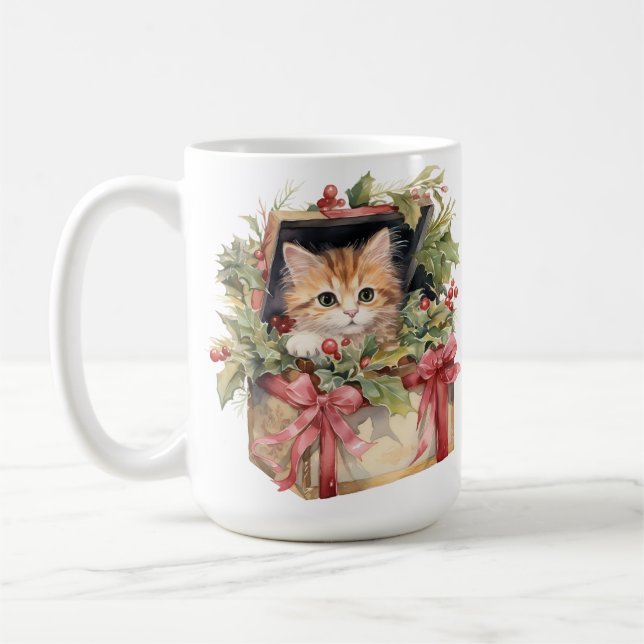 NIEDLICHE WASSERFARBFLÜFFY-CHRISTMAS KITTEN KAFFEETASSE (Links)