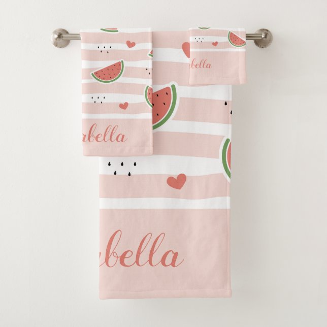 Niedliche Wassermelone auf rosa Streifen Muster Badhandtuch Set (Insitu)