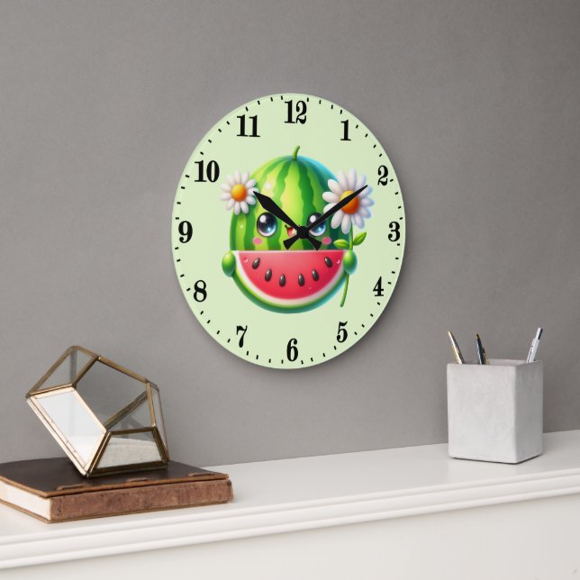Niedliche Wassermelone Große Wanduhr (Büro)