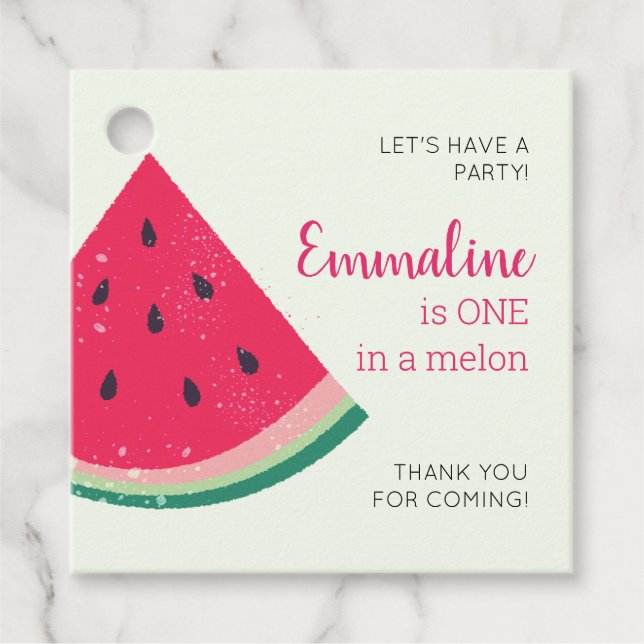 Niedliche Wassermelone im Melon 1. Geburtstag Geschenkanhänger (Vorderseite)