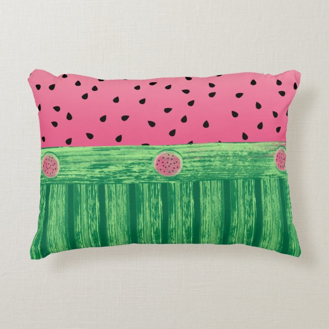 Niedliche Wassermelone Rosa Grün Dekokissen (Vorderseite)