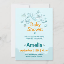 Niedliche Watercolor Blue Whale Boy Baby Dusche