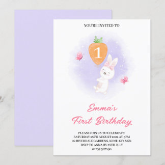 Niedliche Watercolor Bunny Birthday Party Einladung