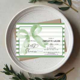 Niedliche Watercolor Green Bow Babydusche Einladung