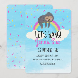 Niedliche Watercolor Sloth Rainbow Birthday Party Einladung