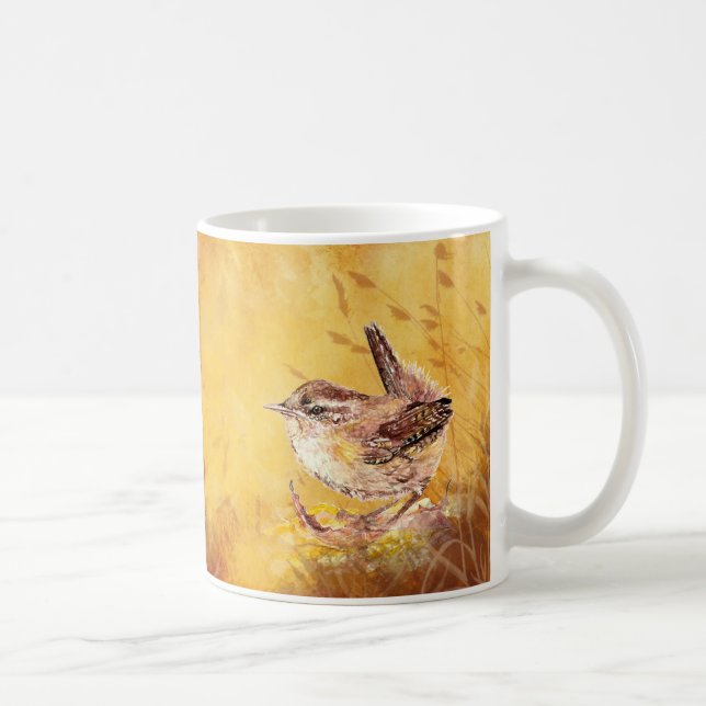 Niedliche Watercolor Wren Bird Malerei Kaffeetasse (Rechts)