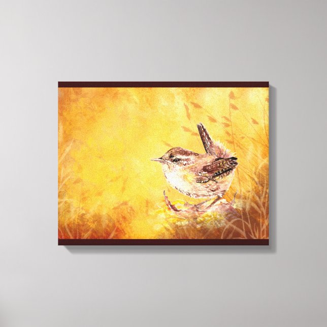 Niedliche Watercolor Wren Bird Malerei Leinwanddruck (Vorderseite)