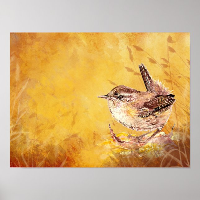Niedliche Watercolor Wren Bird Malerei Poster (Vorne)