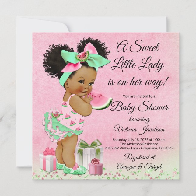 Niedliche Watermelon Summer Baby Dusche Einladung (Vorderseite)