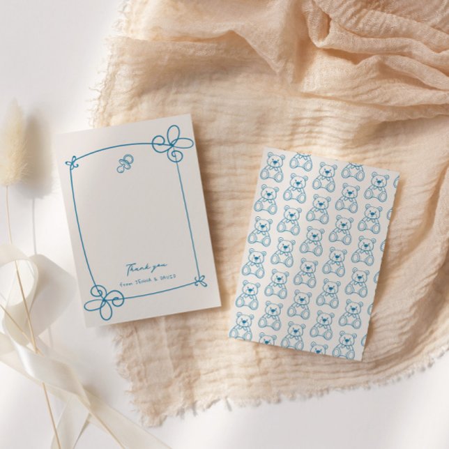 Niedliche Wavy Bow Frame Babydusche Dankeskarte (Von Creator hochgeladen)