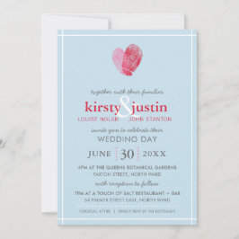 NIEDLICHE WEDD INVITE Modernes Fingerabdruck Blau Einladung