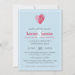 NIEDLICHE WEDD INVITE Modernes Fingerabdruck Blau Einladung