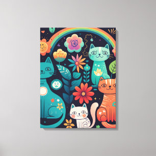 Niedliche weibliche farbenfrohe Boho Style Katzen  Leinwanddruck