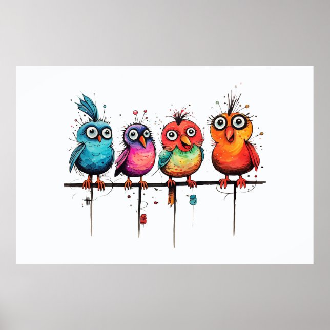 Niedliche Weibliche Vögel auf einem Branch-Poster Poster (Vorne)