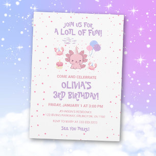Niedliche weiche Axolotl Kids Pink Stars Spaß Gebu Einladung