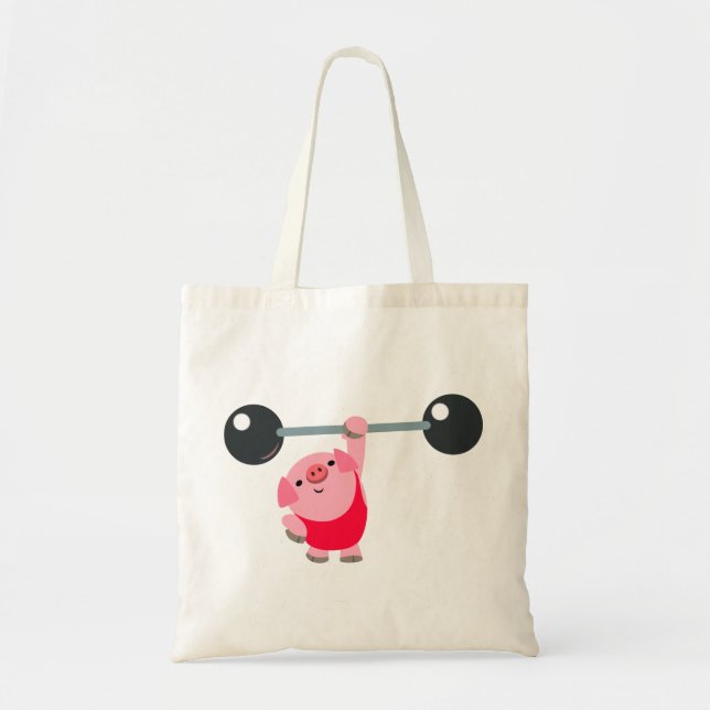 Niedliche Weightlifting-Cartoon-Schwein-Tasche Tragetasche (Vorne)