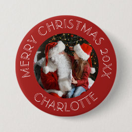 Niedliche Weihnachten 2025 Foto Name Weihnachtsman Button
